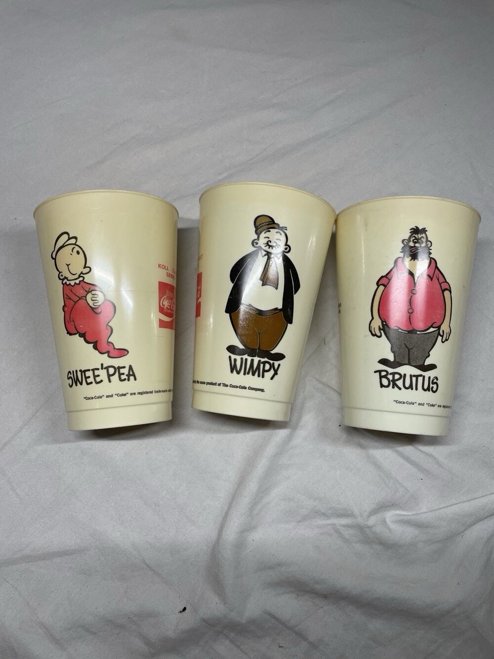 1977 POPEYE Set of (3) Plastic Coca-Cola Cups (Scarce / Vintage) Brutus Wimpy
